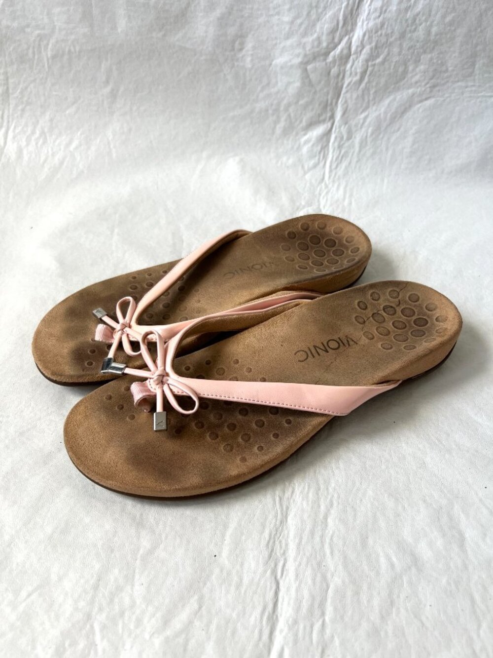 Vionic sandals flip flops size 10 Bella II light pink bow thong comfort shoes - Picture 3 of 7